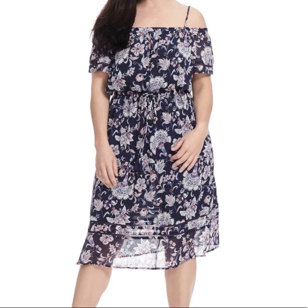 Lucky Brand Chiffon Cold Shoulder Printed Dress